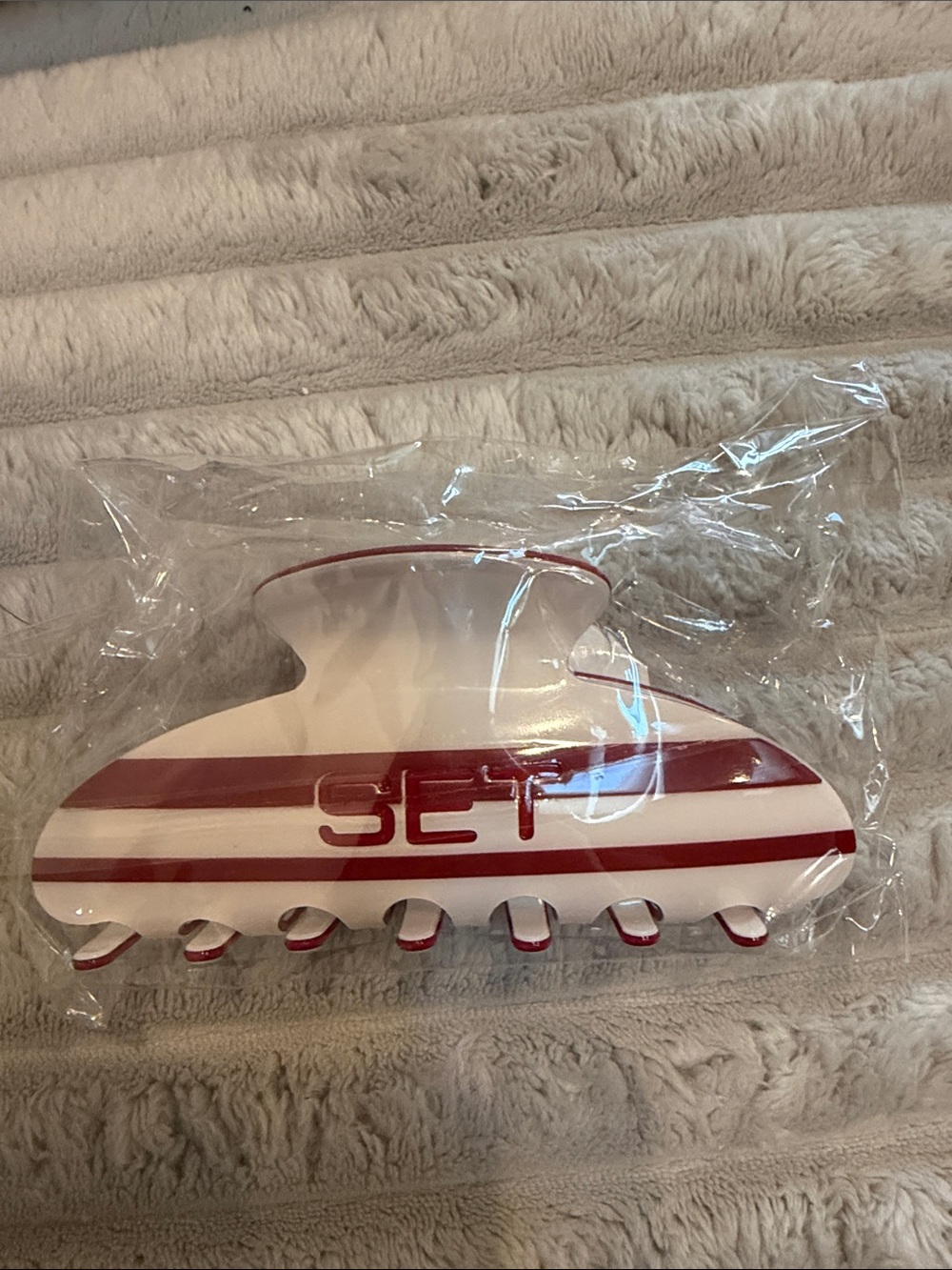 SET Active Red and White Striped Hair Clip